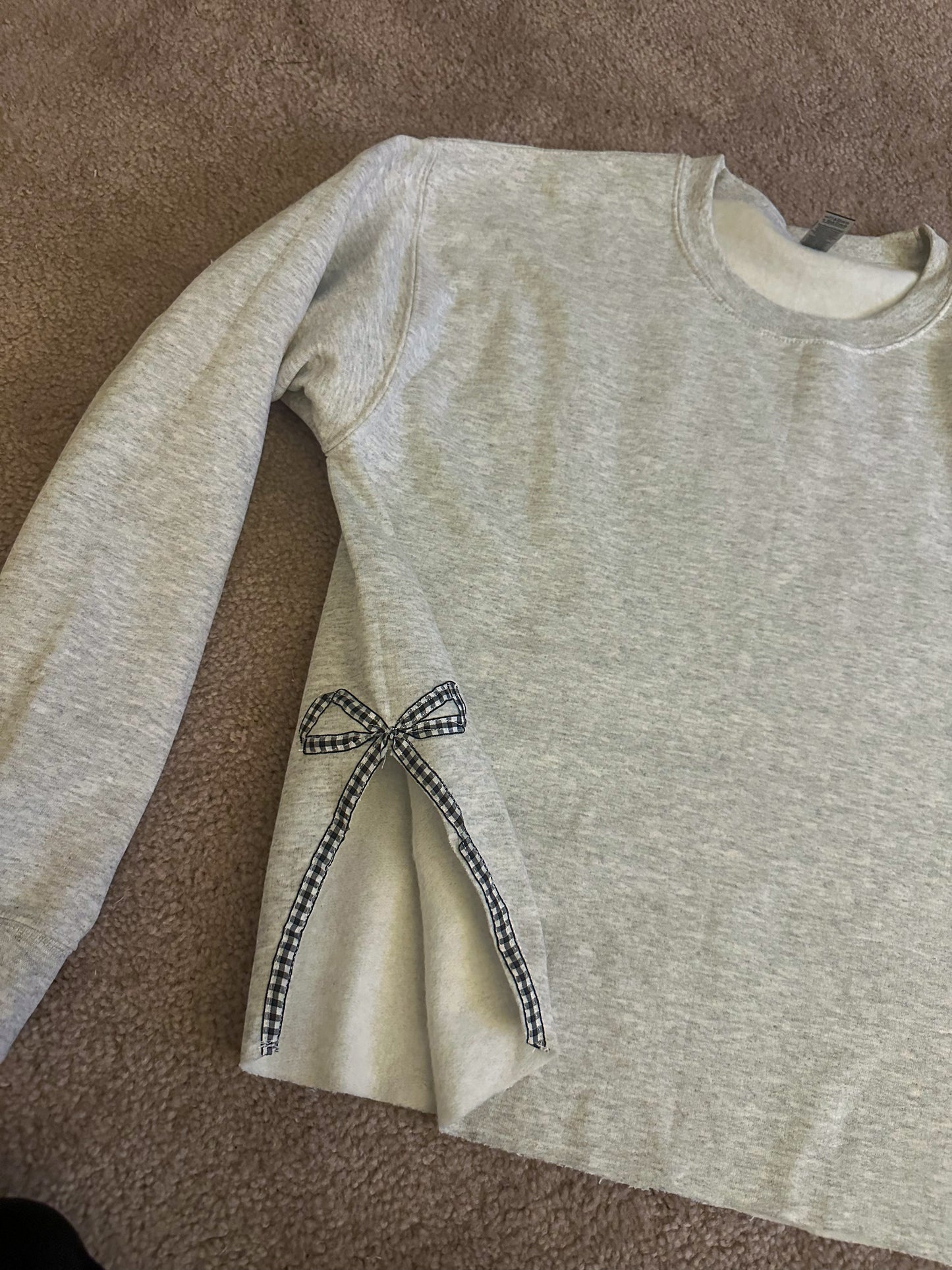 Black Gingham Side Bow Crewneck
