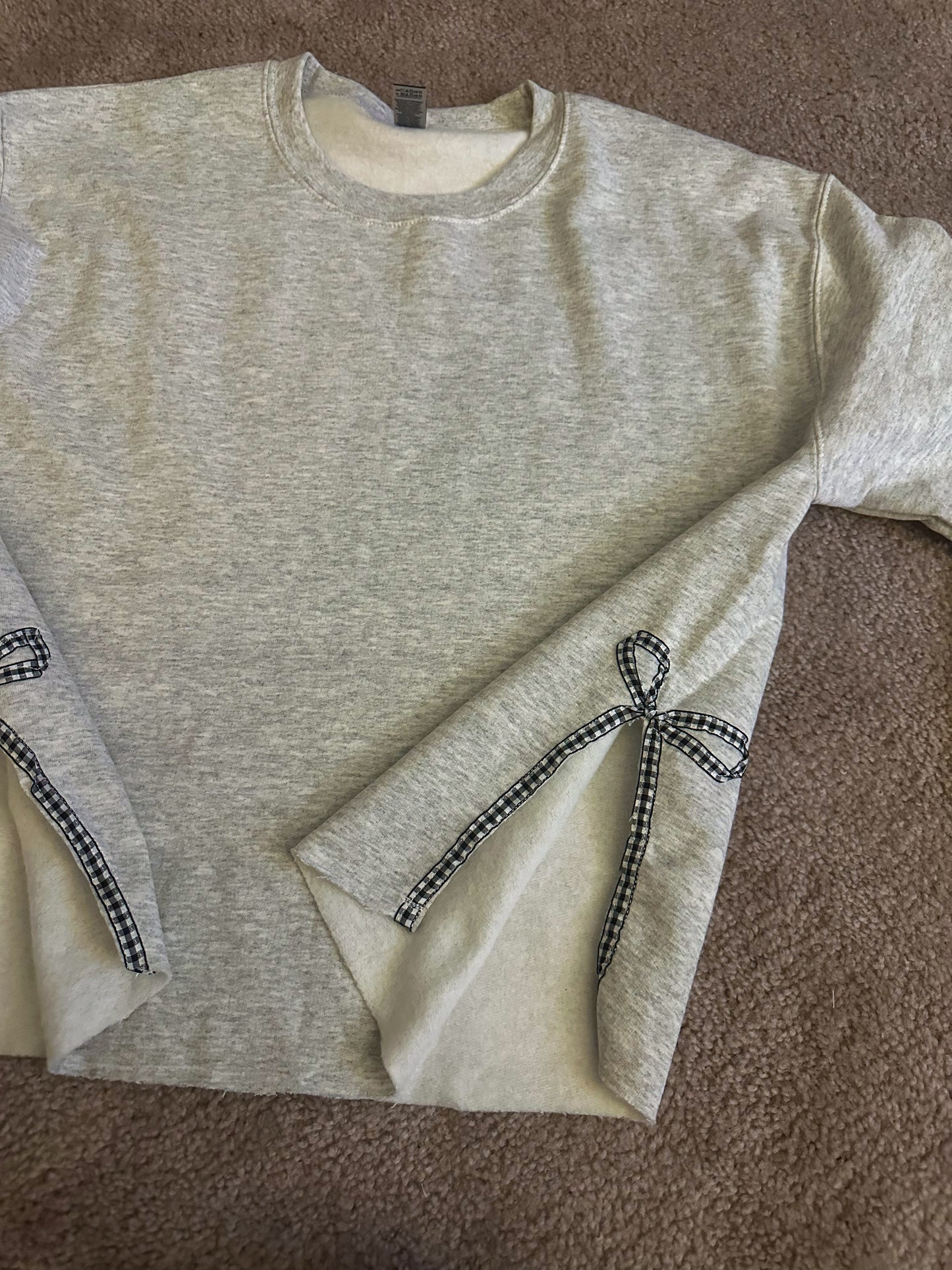 Black Gingham Side Bow Crewneck