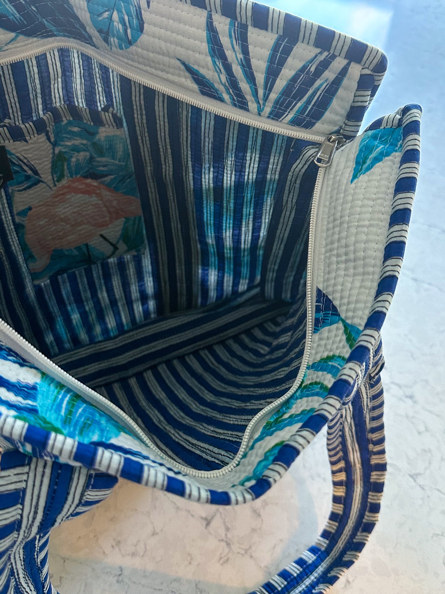 Quilted Tote Bag - Pool Blue
