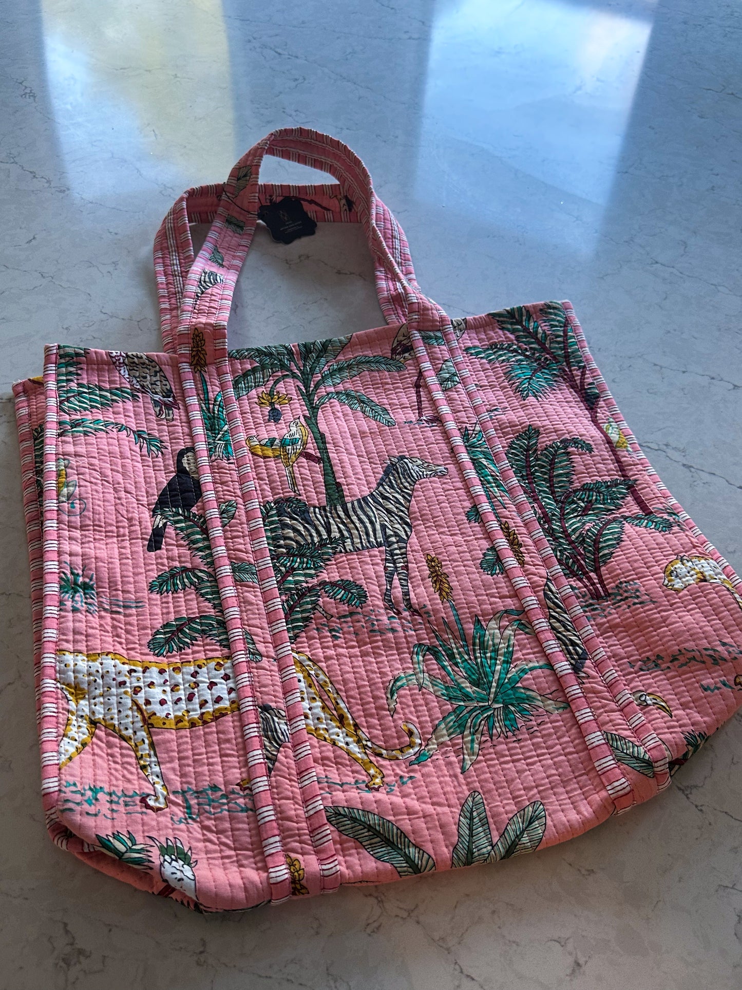 Quilted Tote Bag - Pink Safari