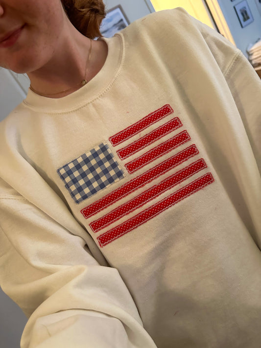 Patchwork American Flag Crewneck