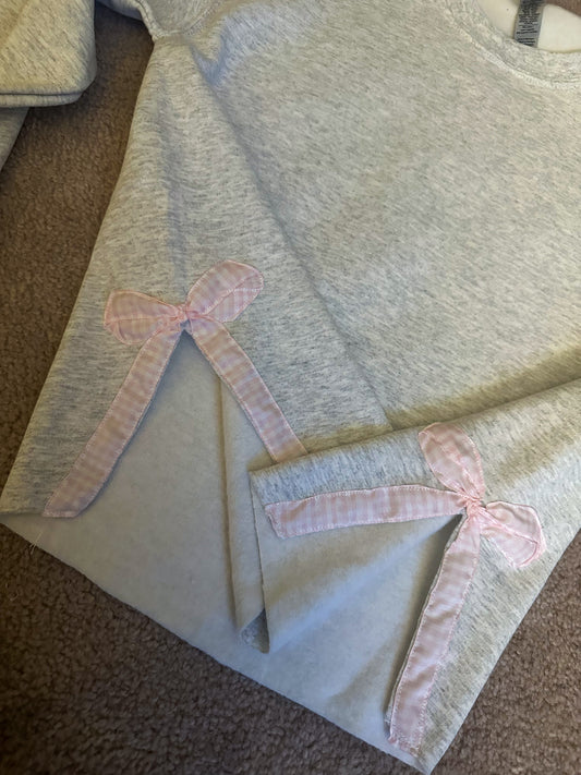 Pink Gingham Side Bow Crewneck