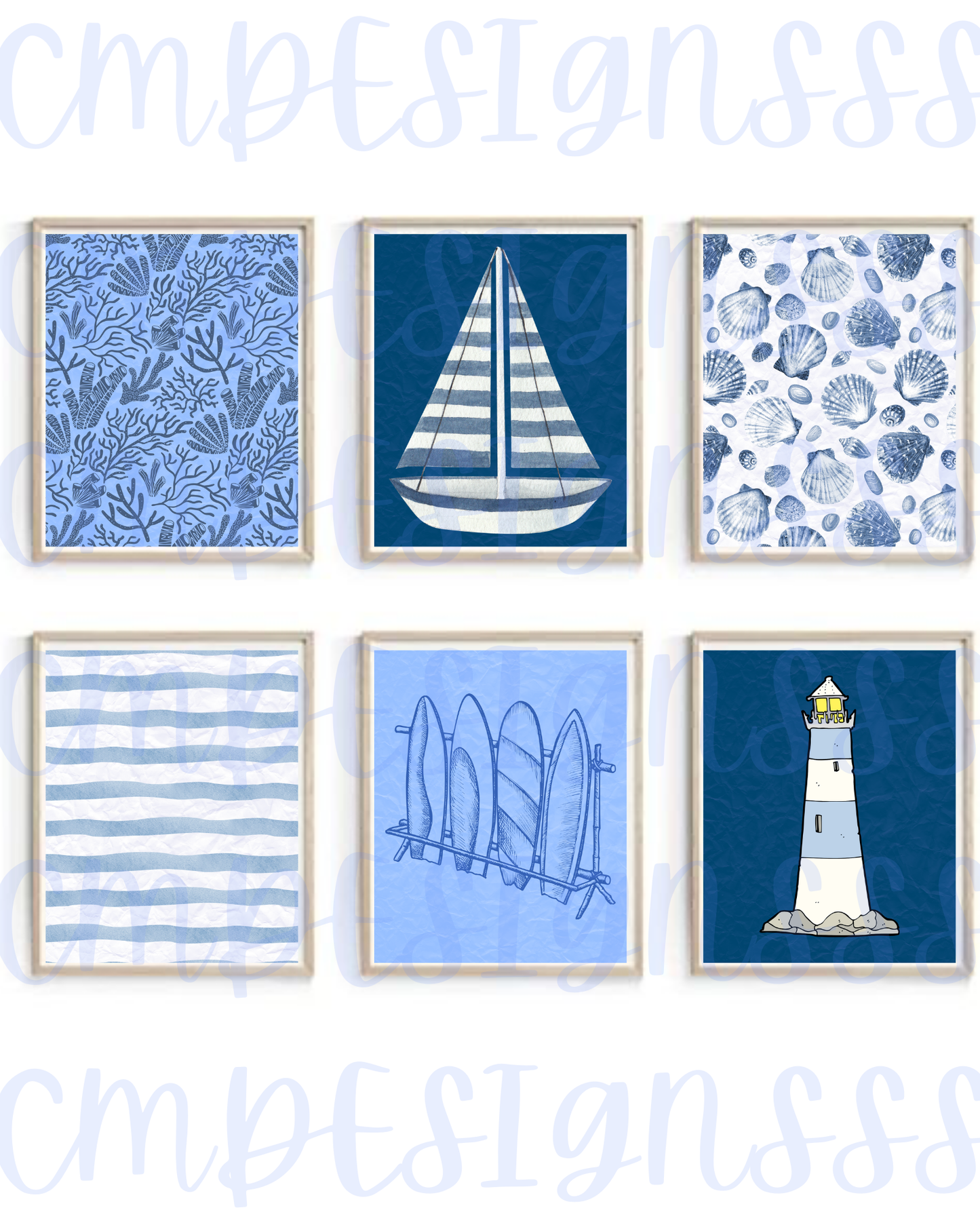 Blue and White Coastal Vibes Digital Prints