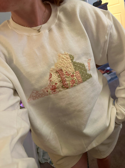 Vintage Pink and Green Quilted Virginia Crewneck