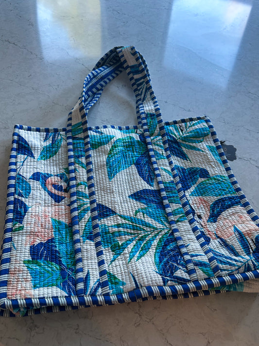 Quilted Tote Bag - Pool Blue