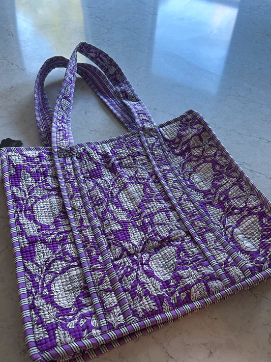 Quilted Tote Bag - Lavender Fields