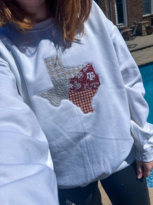 College Station Texas Quilted Patchwork Crewneck